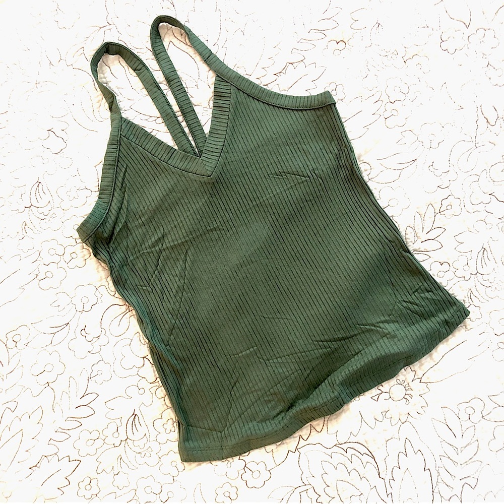 Zenana Astrid Ribbed Crop Cami Top - Army Green NEW Size L